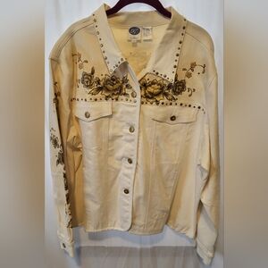 Diane Gilman Ivory Studded Western Style Shirt Jacket Size 3x